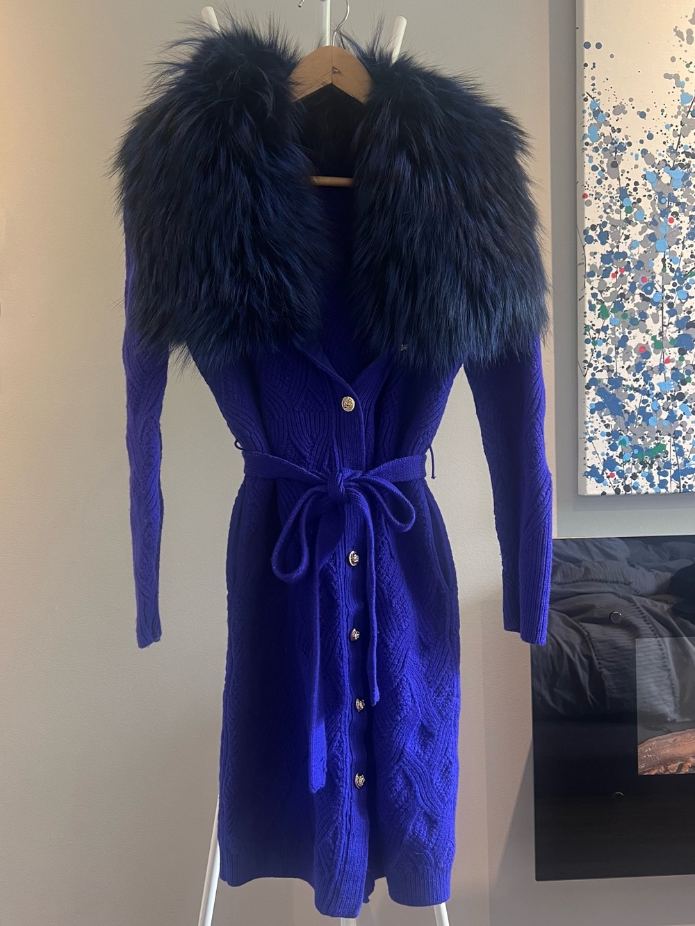 Authentic Versace Faux-Fur Collar Knit Sweater Dress
